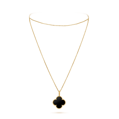 [Opulent Aurora]CLOVER 25MM GOLD ONYX BIG CLOVER NECKLACE