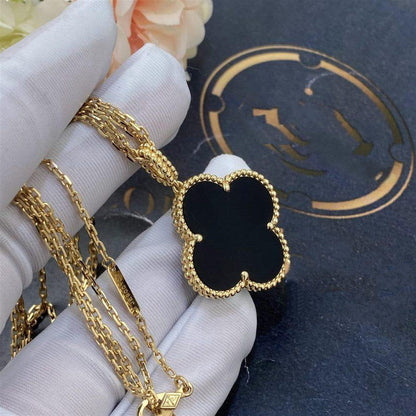 [Opulent Aurora]CLOVER 25MM GOLD ONYX BIG CLOVER NECKLACE