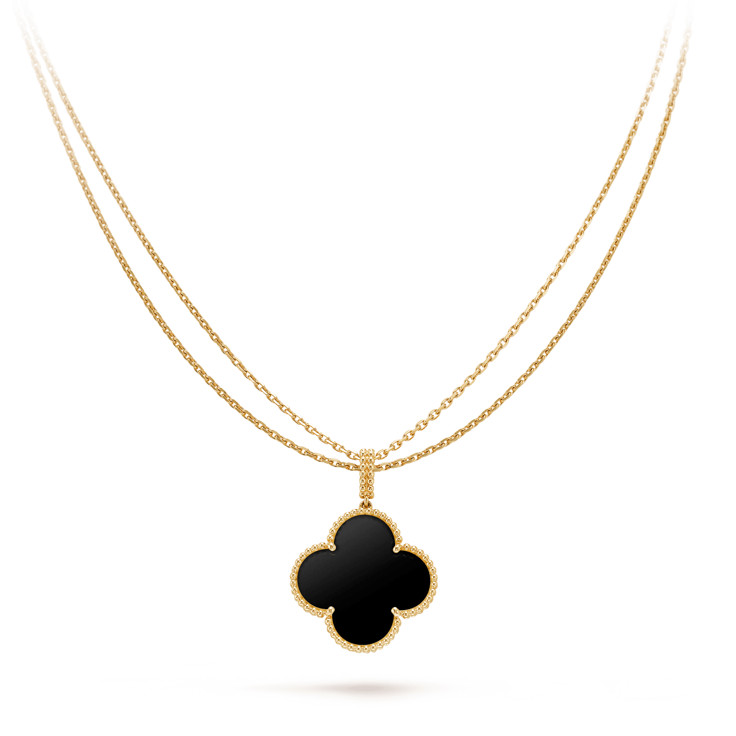 [Opulent Aurora]CLOVER 25MM GOLD ONYX BIG CLOVER NECKLACE