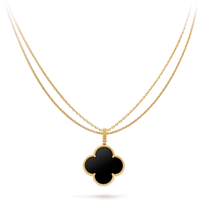 [Opulent Aurora]CLOVER 25MM GOLD ONYX BIG CLOVER NECKLACE