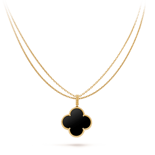 [Opulent Aurora]CLOVER 25MM GOLD ONYX BIG CLOVER NECKLACE