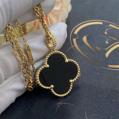 [Opulent Aurora]CLOVER 25MM GOLD ONYX BIG CLOVER NECKLACE