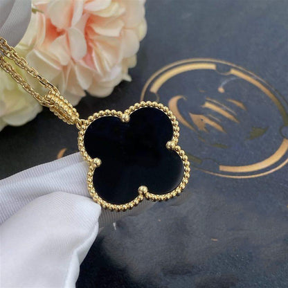 [Opulent Aurora]CLOVER 25MM GOLD ONYX BIG CLOVER NECKLACE