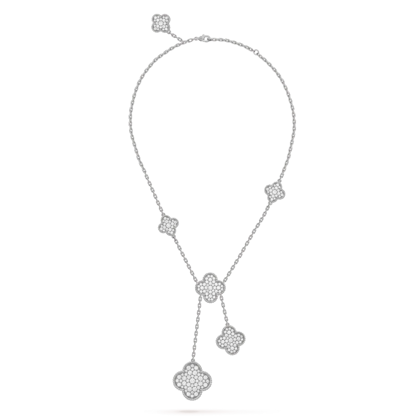 [Opulent Aurora]CLOVER 5 MOTIFS SILVER DIAMONDS NECKLACE