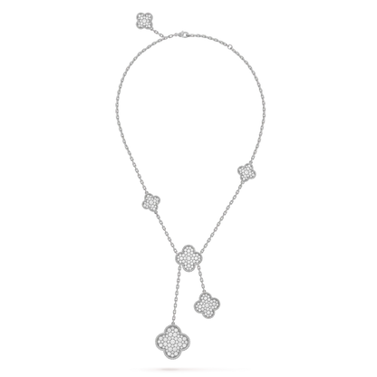 [Opulent Aurora]CLOVER 5 MOTIFS SILVER DIAMONDS NECKLACE