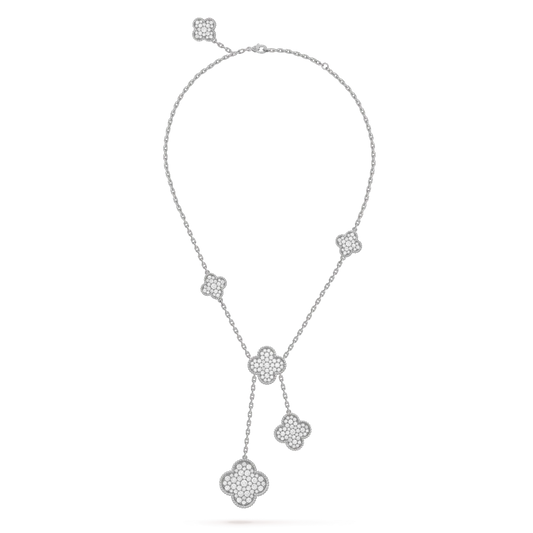 [Opulent Aurora]CLOVER 5 MOTIFS SILVER DIAMONDS NECKLACE