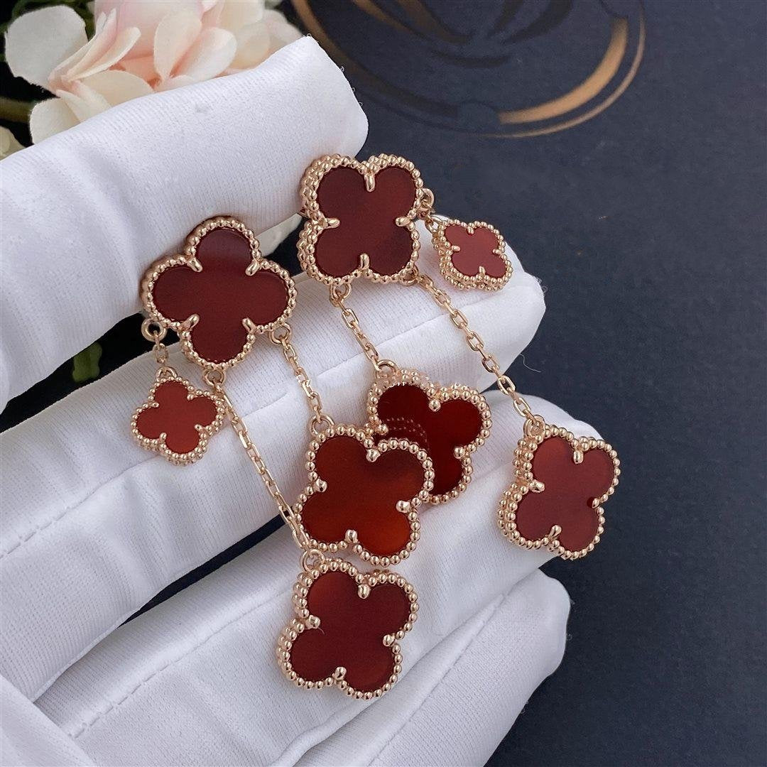 [Opulent Aurora]CLOVER EARRINGS CARNELIAN 4 MOTIFS PINK GOLD