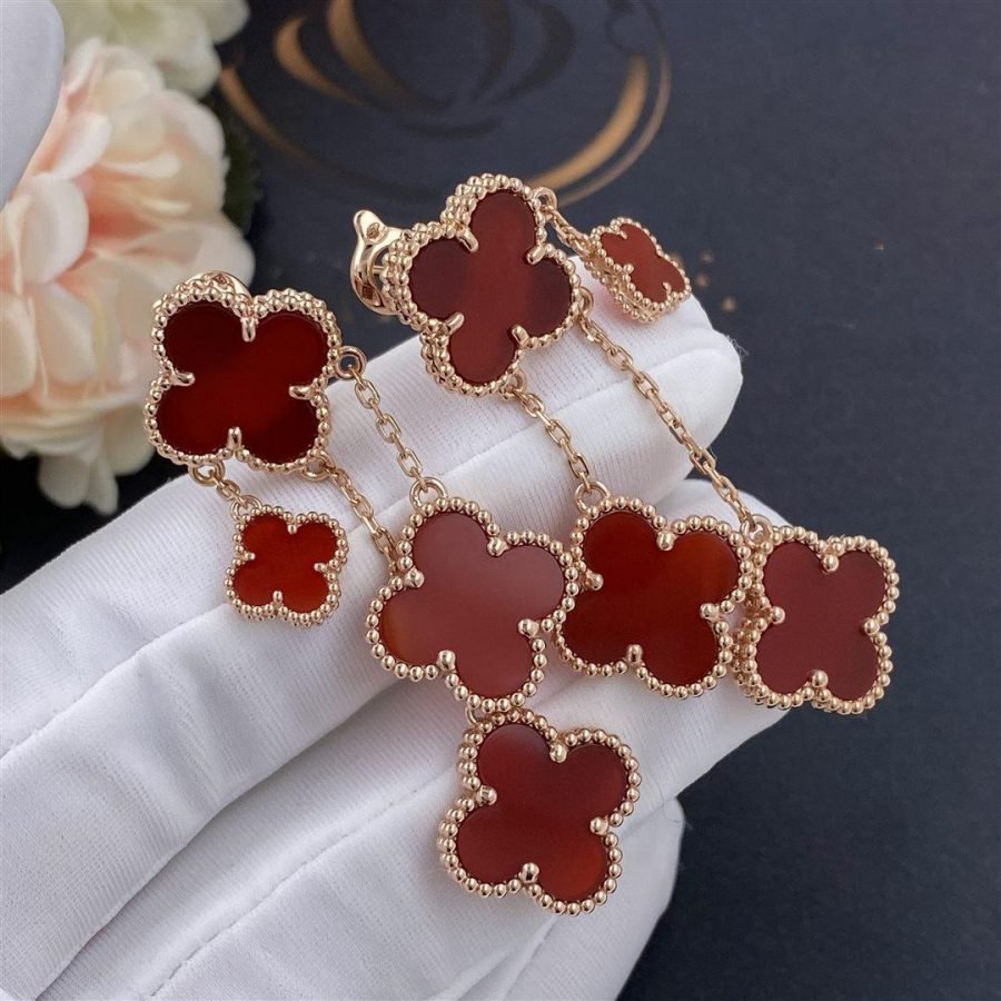 [Opulent Aurora]CLOVER EARRINGS CARNELIAN 4 MOTIFS PINK GOLD