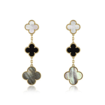 [Opulent Aurora]CLOVER EARRINGS GOLD ONYX MOP 3 MOTIF