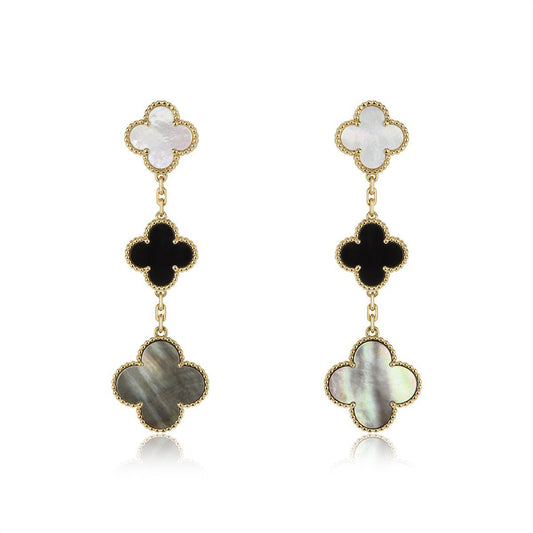 [Opulent Aurora]CLOVER EARRINGS GOLD ONYX MOP 3 MOTIF