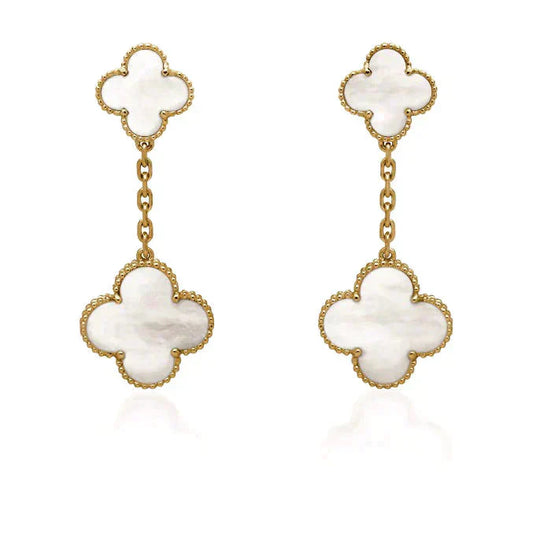 [Opulent Aurora]CLOVER 2 MOTIF WHITE MOP EARRINGS