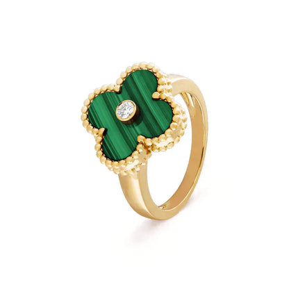 [Opulent Aurora]CLOVER MALACHITE RING GOLD DIAMOND