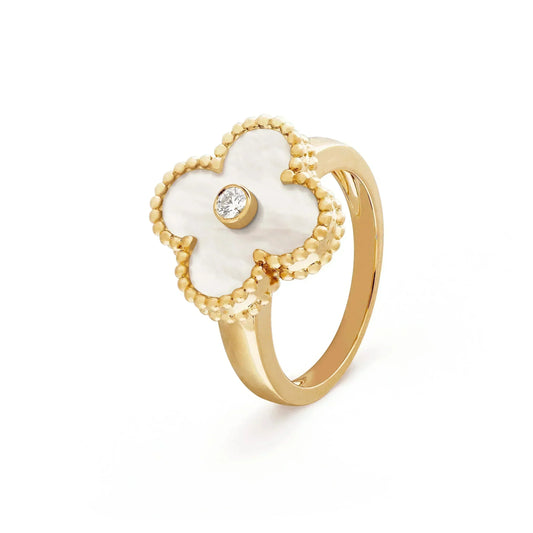 [Opulent Aurora]CLOVER PINK MOP RING GOLD DIAMOND